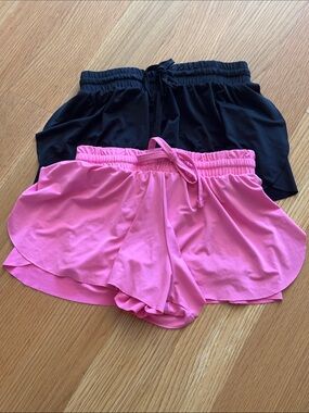 Girls' Pink and Black Layered Flyaway Butterfly Athletic Shorts Lot/2